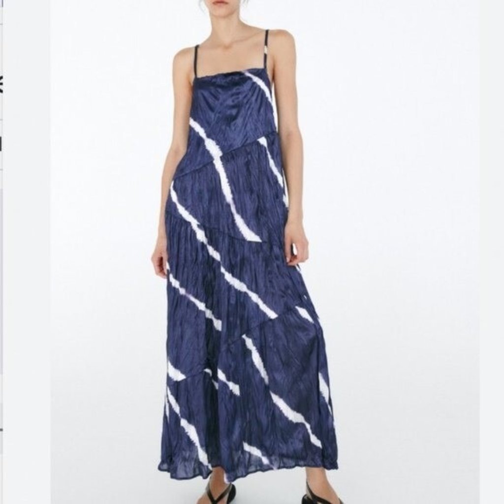 Zara Women’s Wrinkledeffect Tiedye Dress Nwt Midi Boho Chic - Size Small